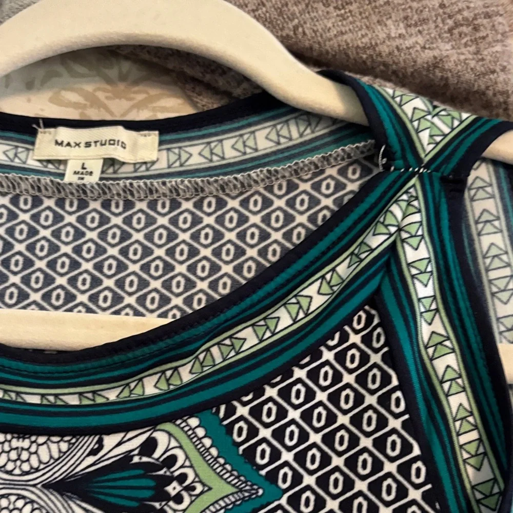 Max Studio Teal & Navy Patterned Midi Shift Dress - Picture 4 of 5